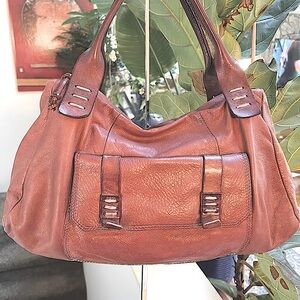 Beautiful Sofia C Italian leather bag, striped interior, beautiful stitching